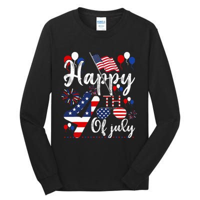 Happy Fourth Of July Patriotic American US Flag 4th Of July Tall Long Sleeve T-Shirt