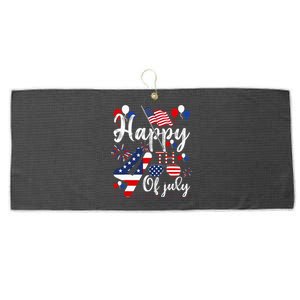 Happy Fourth Of July Patriotic American US Flag 4th Of July Large Microfiber Waffle Golf Towel