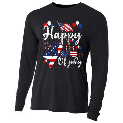 Happy Fourth Of July Patriotic American US Flag 4th Of July Cooling Performance Long Sleeve Crew