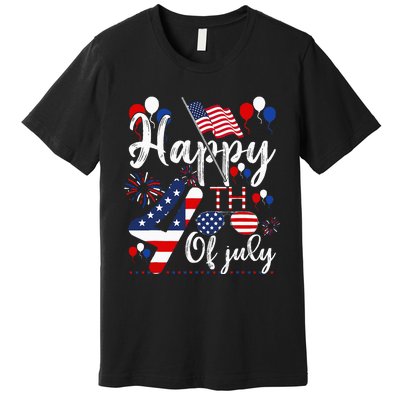 Happy Fourth Of July Patriotic American US Flag 4th Of July Premium T-Shirt