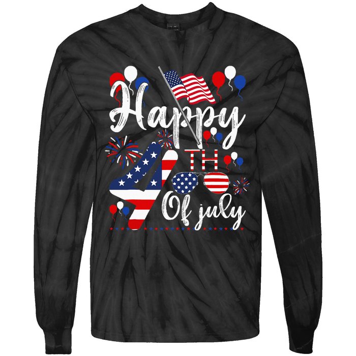 Happy Fourth Of July Patriotic American US Flag 4th Of July Tie-Dye Long Sleeve Shirt