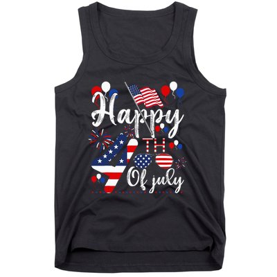 Happy Fourth Of July Patriotic American US Flag 4th Of July Tank Top