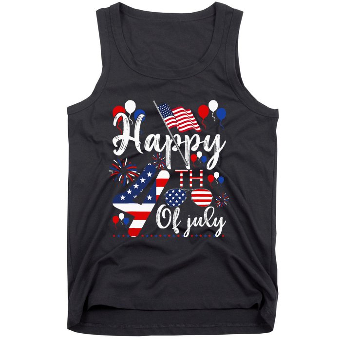 Happy Fourth Of July Patriotic American US Flag 4th Of July Tank Top