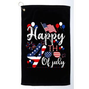 Happy Fourth Of July Patriotic American US Flag 4th Of July Platinum Collection Golf Towel