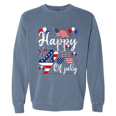 Happy Fourth Of July Patriotic American US Flag 4th Of July Garment-Dyed Sweatshirt