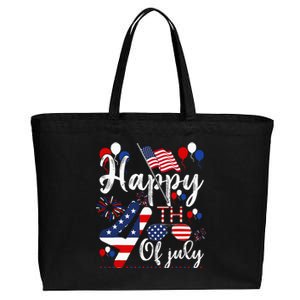 Happy Fourth Of July Patriotic American US Flag 4th Of July Cotton Canvas Jumbo Tote