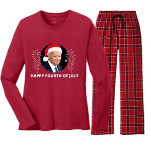 Happy Fourth Of July Biden Christmas Funny Women's Long Sleeve Flannel Pajama Set 