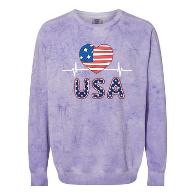 Heart Flag Of Usa Colorblast Crewneck Sweatshirt