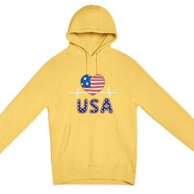 Heart Flag Of Usa Premium Pullover Hoodie