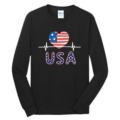 Heart Flag Of Usa Tall Long Sleeve T-Shirt