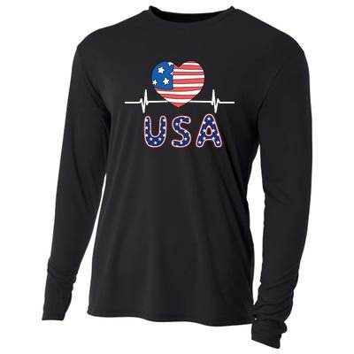 Heart Flag Of Usa Cooling Performance Long Sleeve Crew