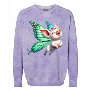 Happy Flying Pig With Butterfly Wings Fly Pig Lovers Colorblast Crewneck Sweatshirt