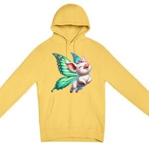 Happy Flying Pig With Butterfly Wings Fly Pig Lovers Premium Pullover Hoodie