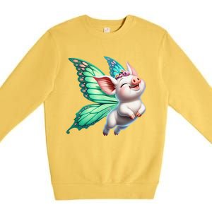 Happy Flying Pig With Butterfly Wings Fly Pig Lovers Premium Crewneck Sweatshirt