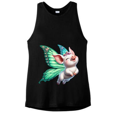 Happy Flying Pig With Butterfly Wings Fly Pig Lovers Ladies PosiCharge Tri-Blend Wicking Tank
