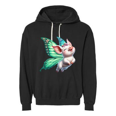 Happy Flying Pig With Butterfly Wings Fly Pig Lovers Garment-Dyed Fleece Hoodie