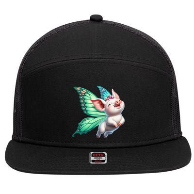 Happy Flying Pig With Butterfly Wings Fly Pig Lovers 7 Panel Mesh Trucker Snapback Hat