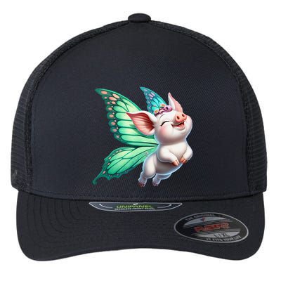 Happy Flying Pig With Butterfly Wings Fly Pig Lovers Flexfit Unipanel Trucker Cap