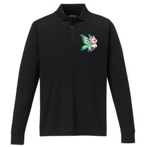 Happy Flying Pig With Butterfly Wings Fly Pig Lovers Performance Long Sleeve Polo