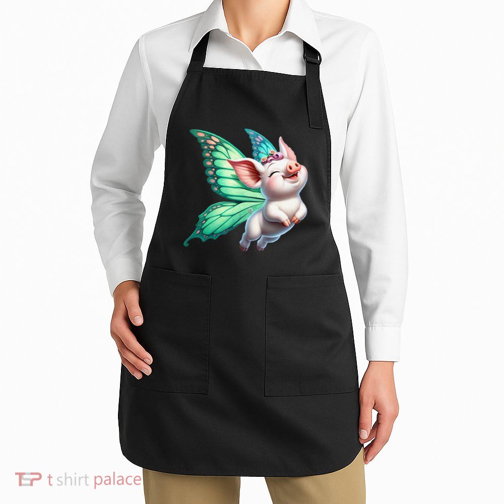 Happy Flying Pig With Butterfly Wings Fly Pig Lovers Apron