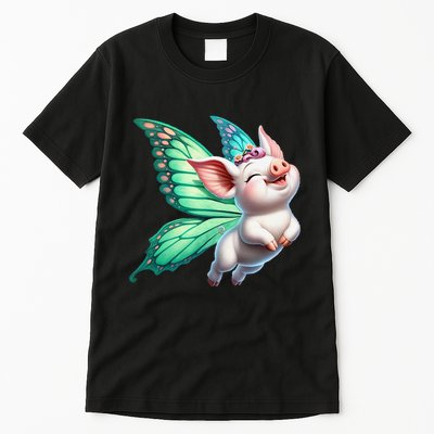 Happy Flying Pig With Butterfly Wings Fly Pig Lovers Tall T-Shirt