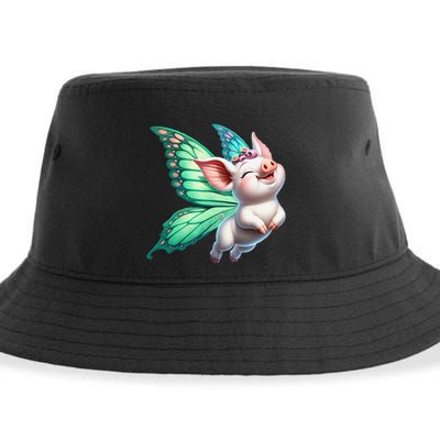 Happy Flying Pig With Butterfly Wings Fly Pig Lovers Sustainable Bucket Hat