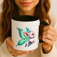 Happy Flying Pig With Butterfly Wings Fly Pig Lovers Mug