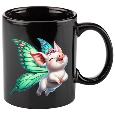 Happy Flying Pig With Butterfly Wings Fly Pig Lovers 11oz C Handle Ceramic Mug