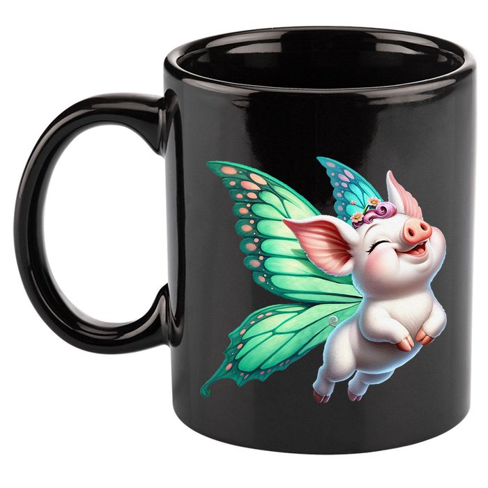 Happy Flying Pig With Butterfly Wings Fly Pig Lovers 11oz C Handle Ceramic Mug