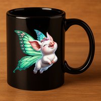 Happy Flying Pig With Butterfly Wings Fly Pig Lovers 11oz C Handle Ceramic Mug