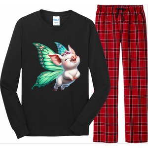 Happy Flying Pig With Butterfly Wings Fly Pig Lovers Long Sleeve Pajama Set