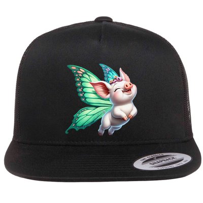 Happy Flying Pig With Butterfly Wings Fly Pig Lovers Flatbill Hat