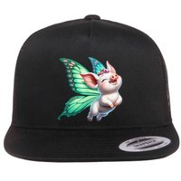 Happy Flying Pig With Butterfly Wings Fly Pig Lovers Flatbill Hat