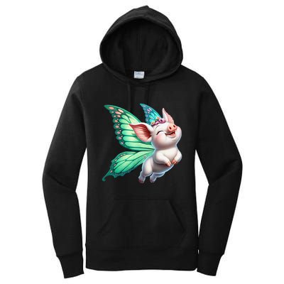 Happy Flying Pig With Butterfly Wings Fly Pig Lovers Women's Pullover Hoodie