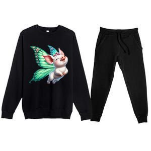 Happy Flying Pig With Butterfly Wings Fly Pig Lovers Premium Crewneck Sweatsuit Set