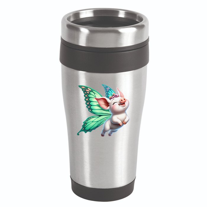 Happy Flying Pig With Butterfly Wings Fly Pig Lovers 16oz Travel Tumbler