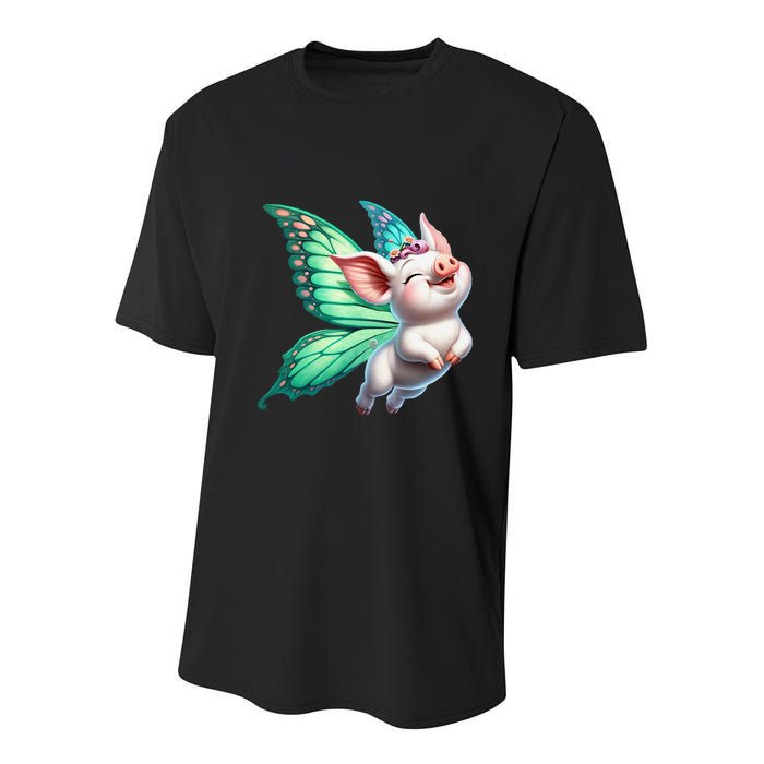Happy Flying Pig With Butterfly Wings Fly Pig Lovers Youth Performance Sprint T-Shirt