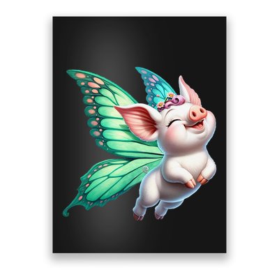 Happy Flying Pig With Butterfly Wings Fly Pig Lovers Poster