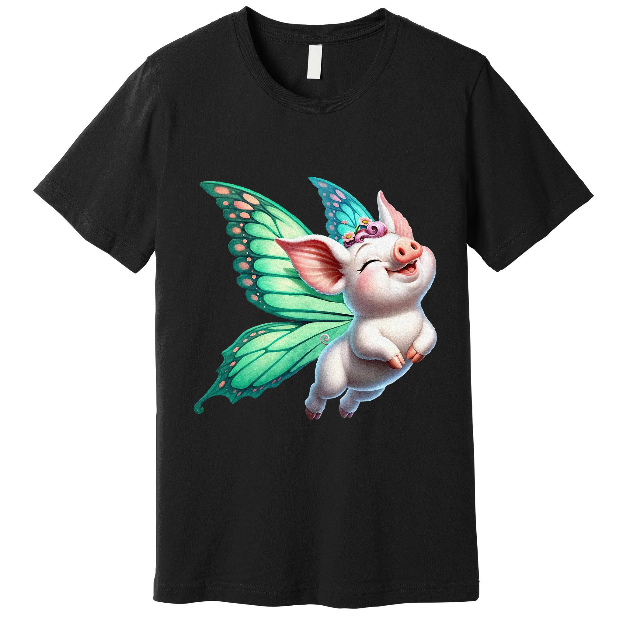 Happy Flying Pig With Butterfly Wings Fly Pig Lovers Premium T-Shirt