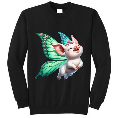 Happy Flying Pig With Butterfly Wings Fly Pig Lovers Tall Sweatshirt