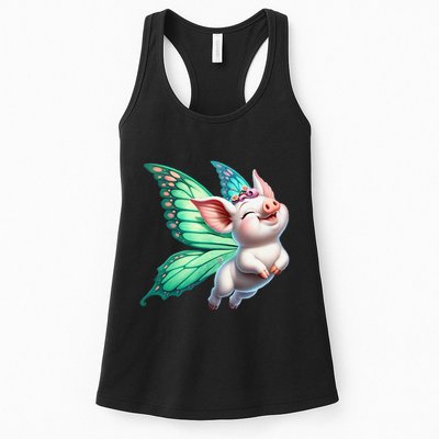 Happy Flying Pig With Butterfly Wings Fly Pig Lovers Womens Tank Top