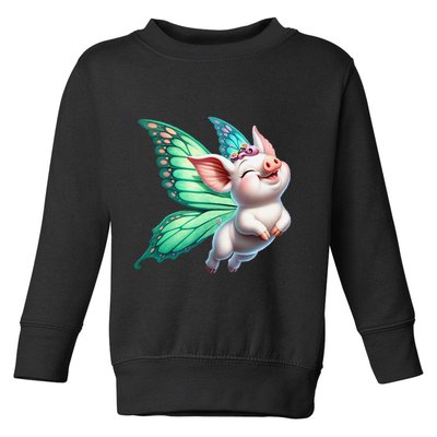 Happy Flying Pig With Butterfly Wings Fly Pig Lovers Toddler Sweatshirt