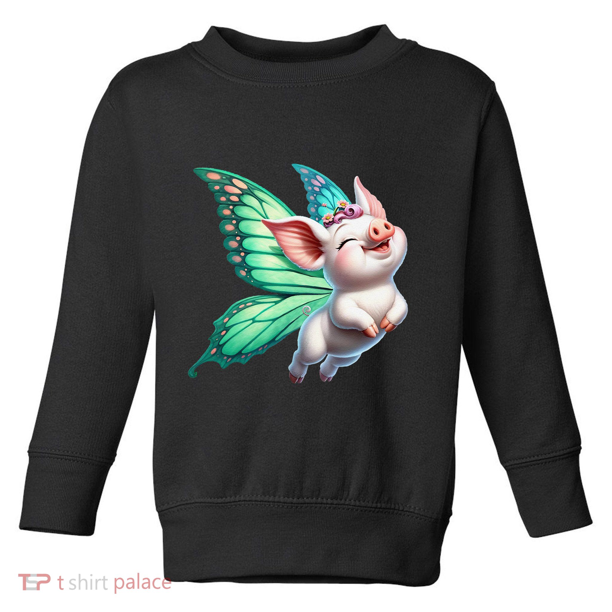 Happy Flying Pig With Butterfly Wings Fly Pig Lovers Toddler Sweatshirt