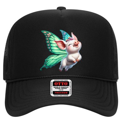 Happy Flying Pig With Butterfly Wings Fly Pig Lovers Trucker Hat