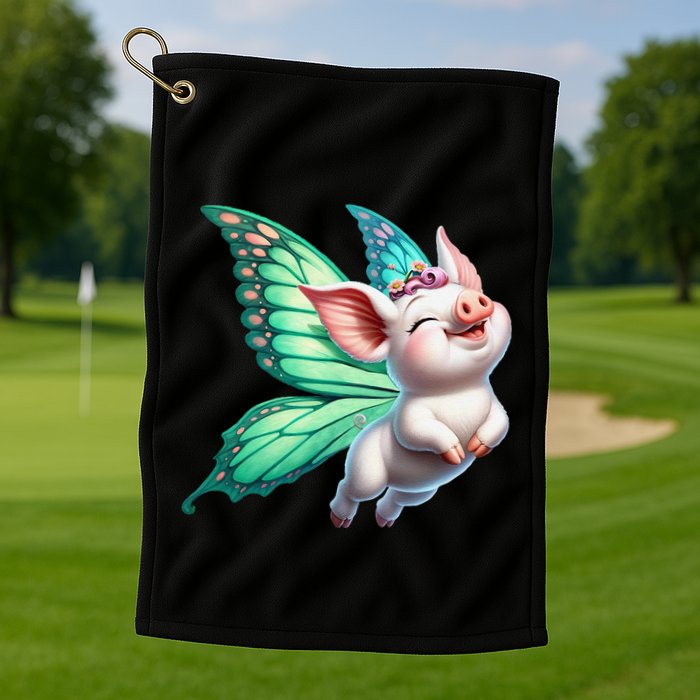 Happy Flying Pig With Butterfly Wings Fly Pig Lovers Golf Towel