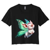 Happy Flying Pig With Butterfly Wings Fly Pig Lovers Crop Top