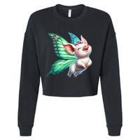Happy Flying Pig With Butterfly Wings Fly Pig Lovers Cropped Pullover Crew