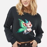 Happy Flying Pig With Butterfly Wings Fly Pig Lovers Cropped Pullover Crew