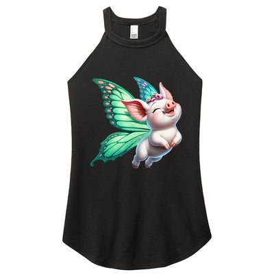 Happy Flying Pig With Butterfly Wings Fly Pig Lovers Women's Perfect Tri Rocker Tank