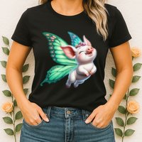 Happy Flying Pig With Butterfly Wings Fly Pig Lovers Womens T-Shirt